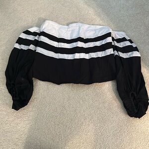 Off the shoulder striped Bebe top long puff sleeves